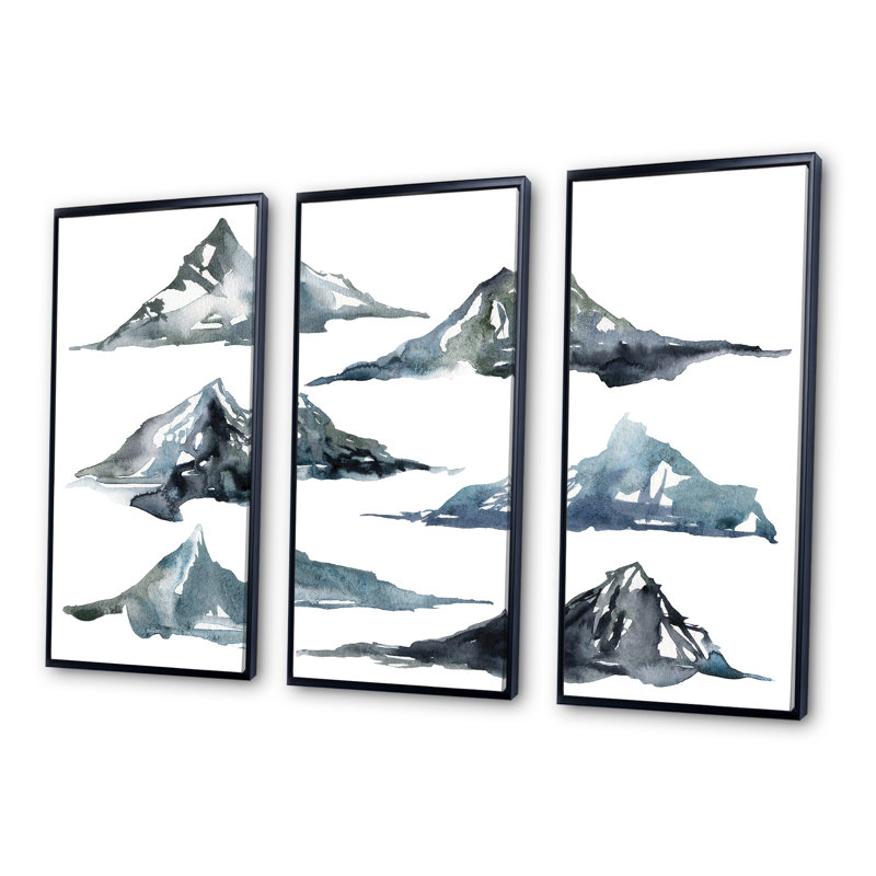 «Minimalistic Gouache Landscape III», reproduction de cadre flottant sur toile 3 pièces, Cadre noir