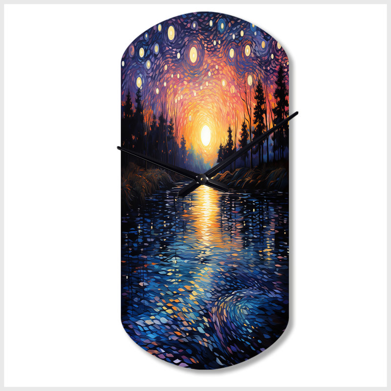 Vangogh Twilight Reflections Pointillism - horloge murale cylindrique en métal Vangogh, Petit