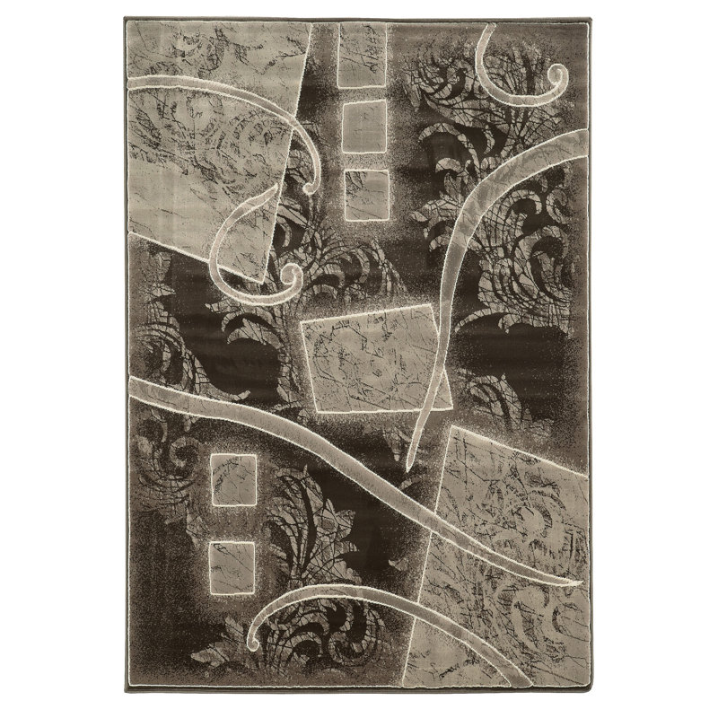 Tapis à motif floral tissé à plat brun / crème, Rectangle 5 pi x 7 pi 6 po
