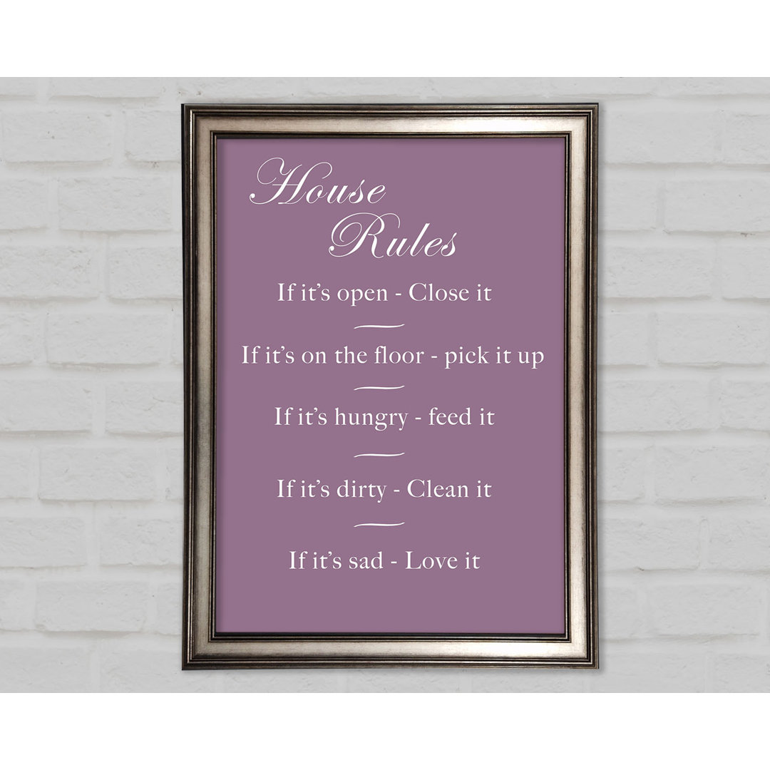 Family Quote House Rules 2 Dusty Pink - Einzelne Bilderrahmen Kunstdrucke