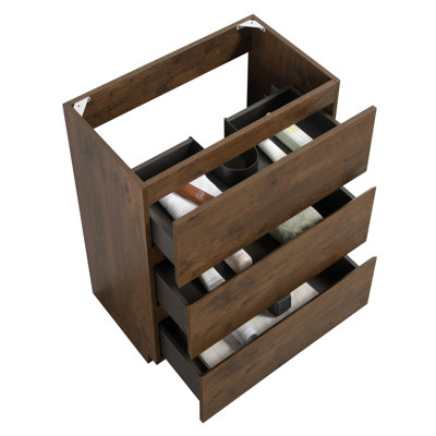 Walnut Cabinet 24F-105: 3 Drawers, Pre-Assembled, Modern Fashion, Max Storage, Silent & Smooth Op, Handle-, Without Basin 24F-105 Cabinet: Walnut, Classy Look Design Feature, , No Available