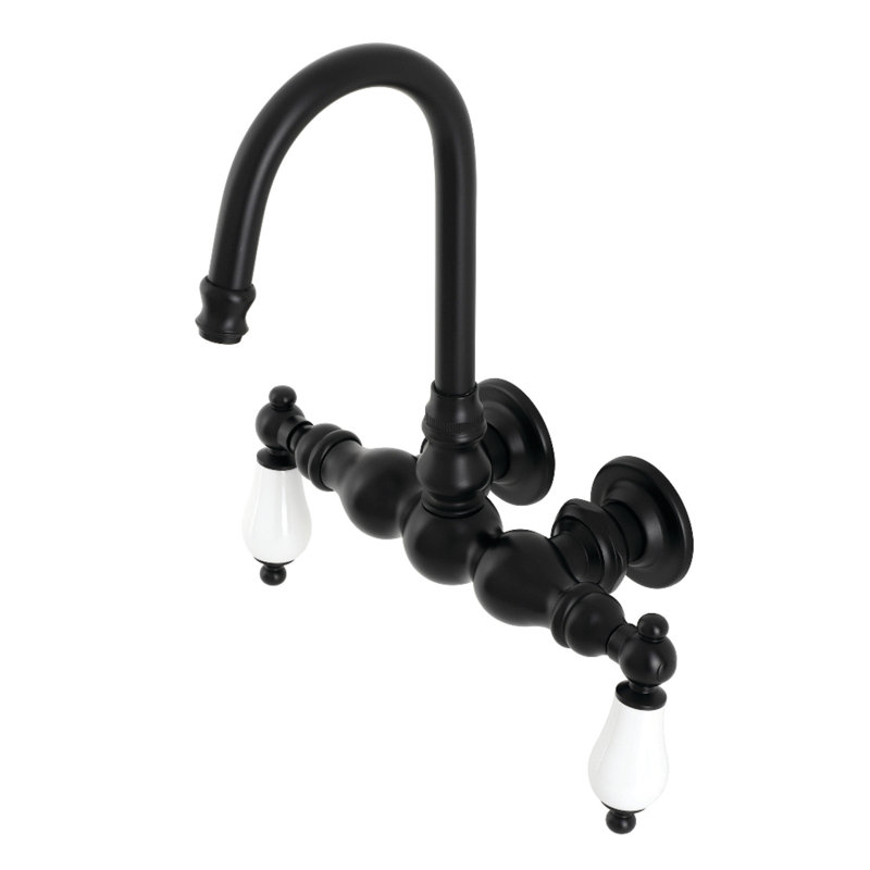 Kingston Brass Aqua Vintage Two-Handle 2-Hole Tub Wall Mount Clawfoot Tub Faucet, Matte Black
