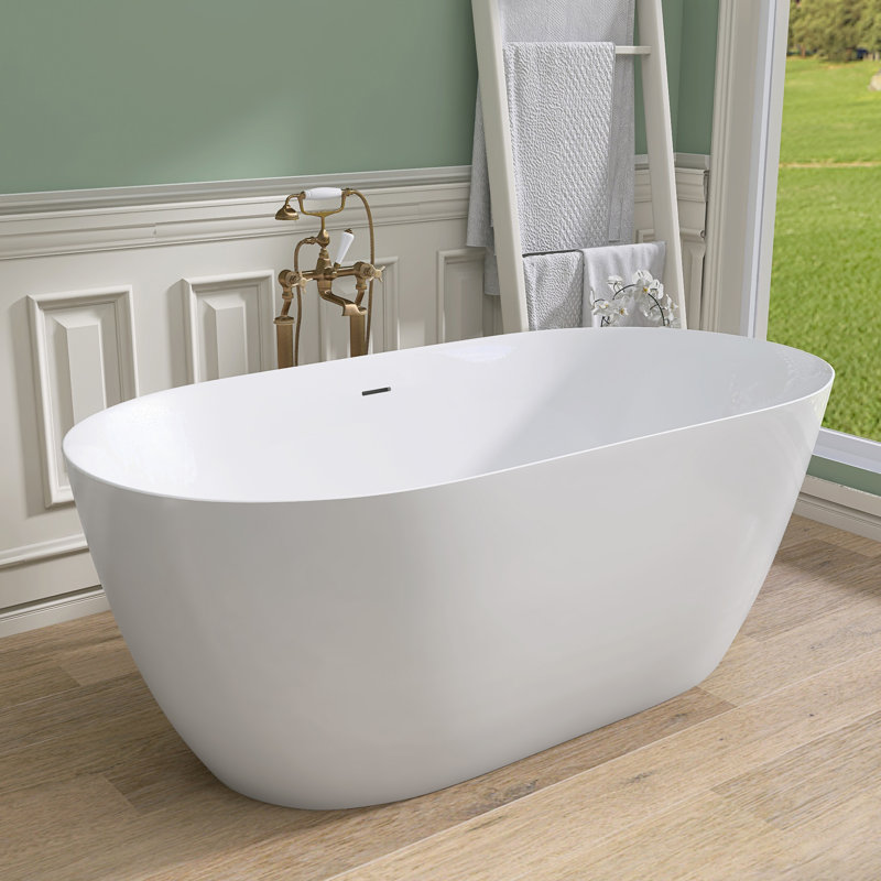Acrylic Freestanding Bathtub 67"x 30'' Stand Alone  Deep Soaking Tub with Pop-up Center Drain, Glossy White