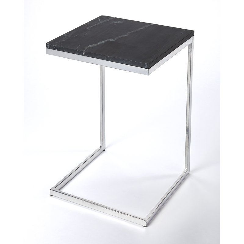 C Table End Table, Chrome/Black Stone