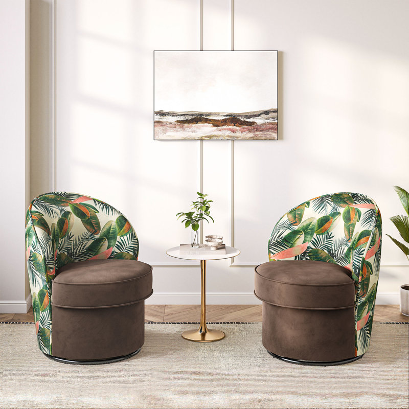 Whitstable Upholstered Swivel Barrel Chair, Brown Polyester