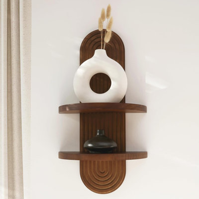 Mid-Century Modern Floating Wall Shelf With Arched Wood Design - Handcrafted Solid Wood Rainbow Shelves For Home Decor, Planters And Ornaments