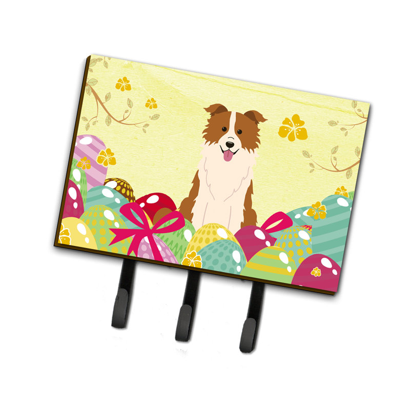 Porte-clés ou garde-collie border œufs de pâques, Brun / Blanc