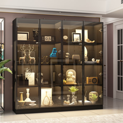 Modern 55" 4-Tier Transparent Display Cabinet Floor Standing Showcase With Flip-Up Door, Ideal For Living Room, Bedroom, Or Office Curio Collection