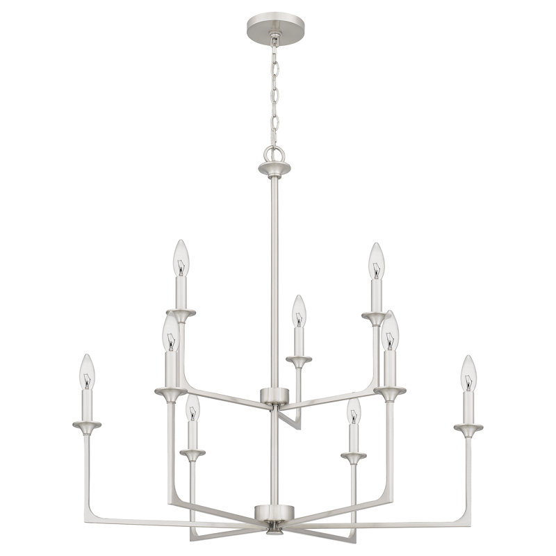Chandelier à 9 niveaux de style bougie Nabile, Nickel brossé