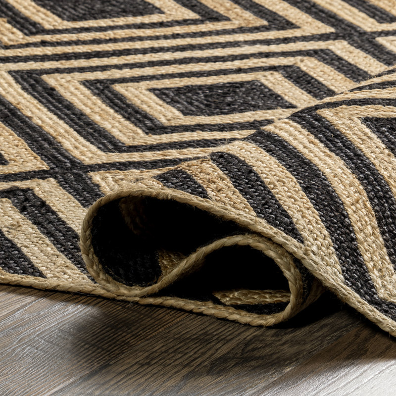 Black and Beige Jute Rectangular Trellis Area Rug, 9' x 12'
