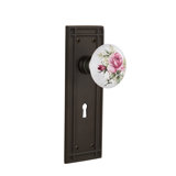 White Rose Porcelain Interior Mortise Door Knob with Mission Long Plate