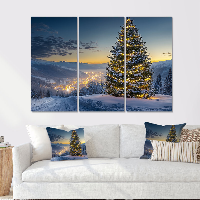 Arbre de Noël bleu vert - ensemble de décoration murale de Noël, Toile tendue, H 28 po x l 36 po