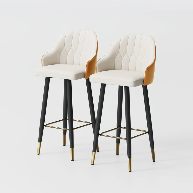 28.7" Seat Height Upholstered Modern Bar Stool With Back And Metal Legs For Kitchen, PU Leather Bar Height Bar Stools Set Of 2