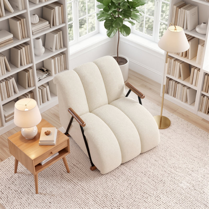 Fauteuil rembourré avec structure en bois et acier, Blanc