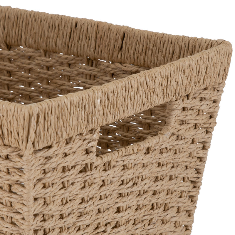 Large Beige Paper Rope Rectangular Storage Basket with Handles