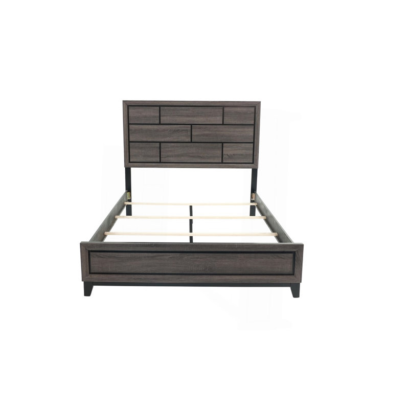 Finition grise avec lit à panneau 1pc, Grand lit