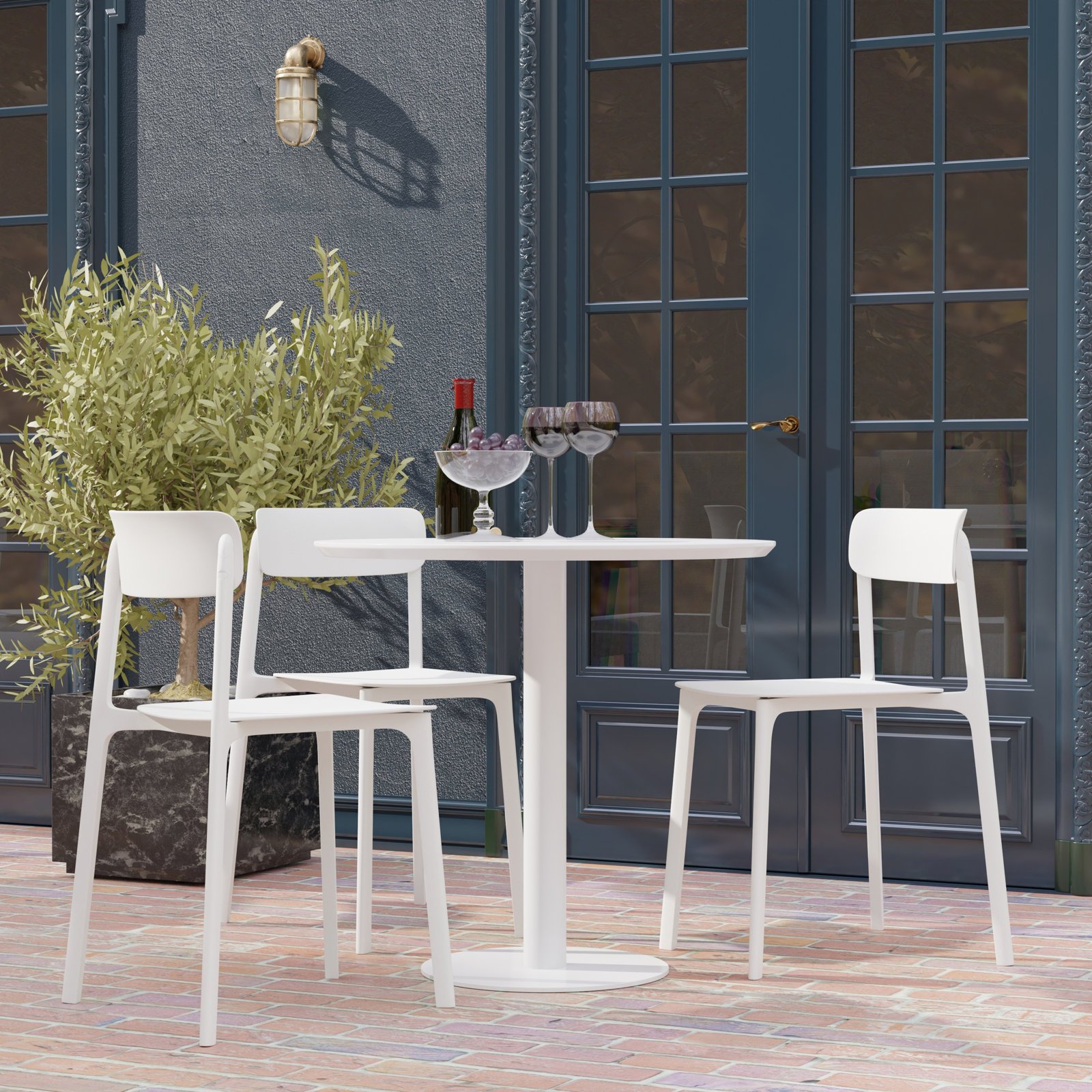 Vowa Stacking Patio Dining Side Chair, White