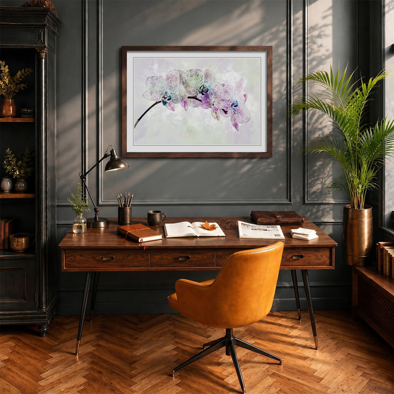 Colourful Orchids in Abstract - Framed Print, 27cm H x 36cm W x 2cm D, Walnut Framed