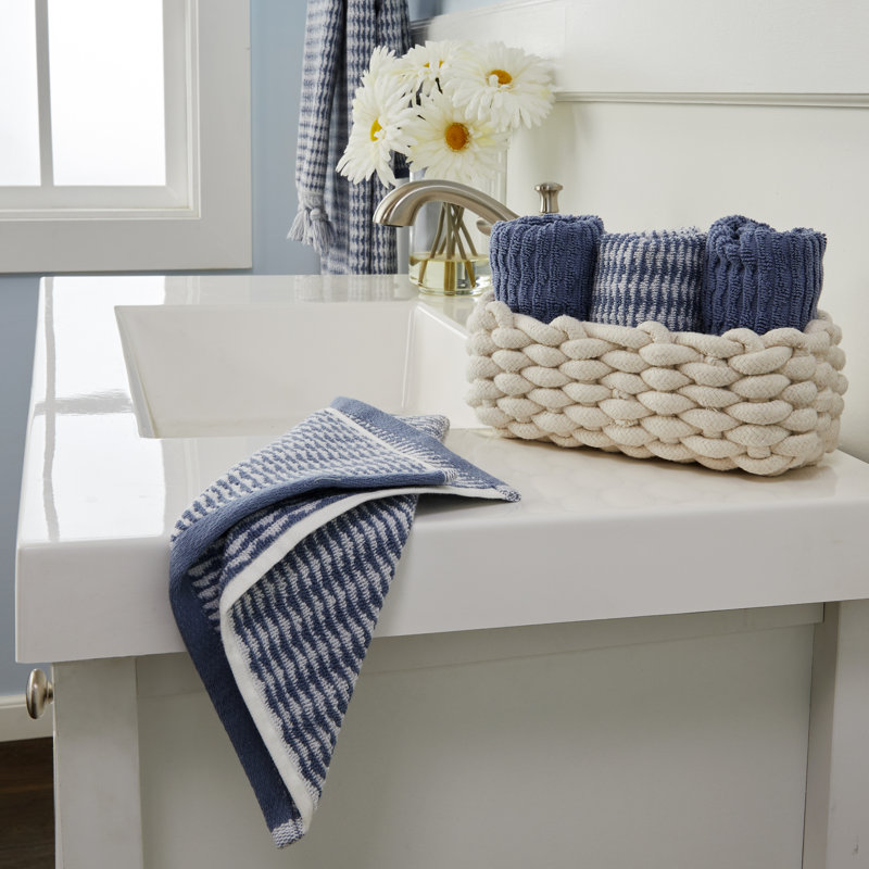 Kyng Cotton Midweight Jacquard Washcloth, Denim Blue