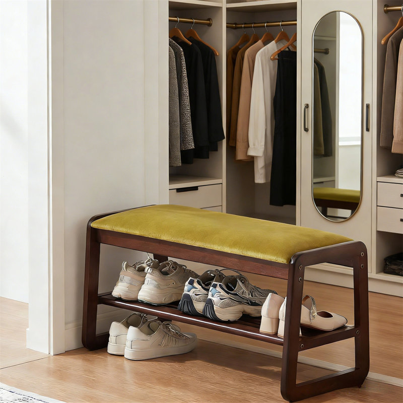 Premium Wooden Shoe Cabinet For Home, Yellow, 16.5" H x 31.5" W x  11.8" D