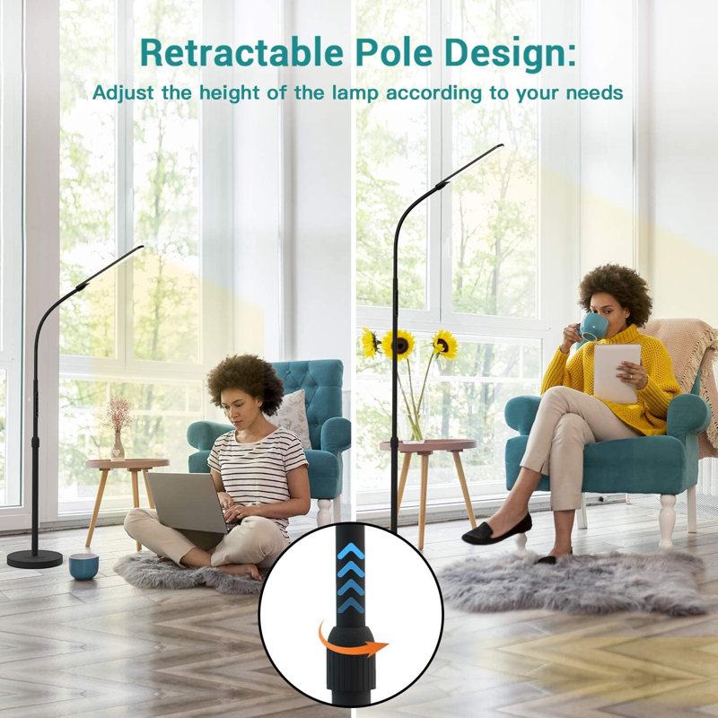 Lampe sur pied DEL moderne avec hauteur réglable, luminosité continue et 4 températures de couleur pour le salon, la chambre à coucher et le bureau
