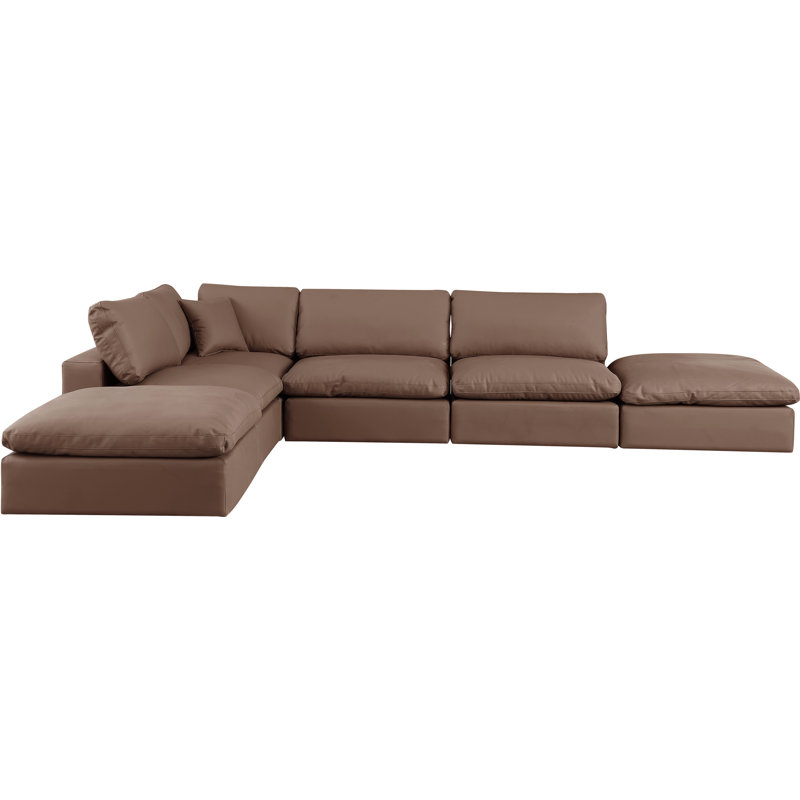 Hulon 160'' Faux Leather Modular Sofa, Brown Vegan Leather