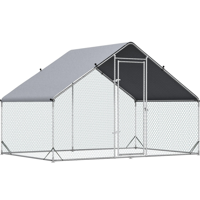Housse de poulailler en métal, enclos extérieur pour canards, lapins, poulailler argenté 10 pi x 6,5 pi