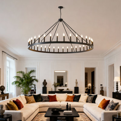 64" Black Wagon Wheel Chandelier,36-Light(no bulbs)