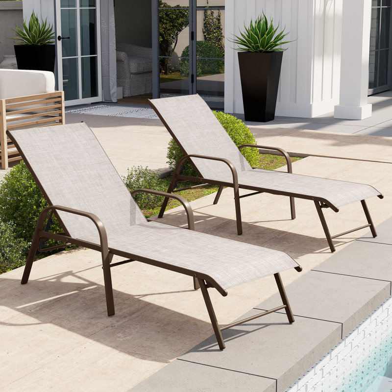 Ensemble de chaises longues inclinables 60,6 po Poultney, Beige/brun