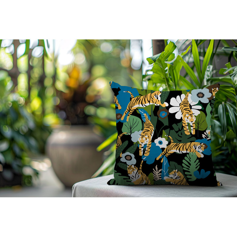 Oreiller carré réversible intérieur / extérieur Tor Tiger, H 18 po x l 18 po, Turquoise