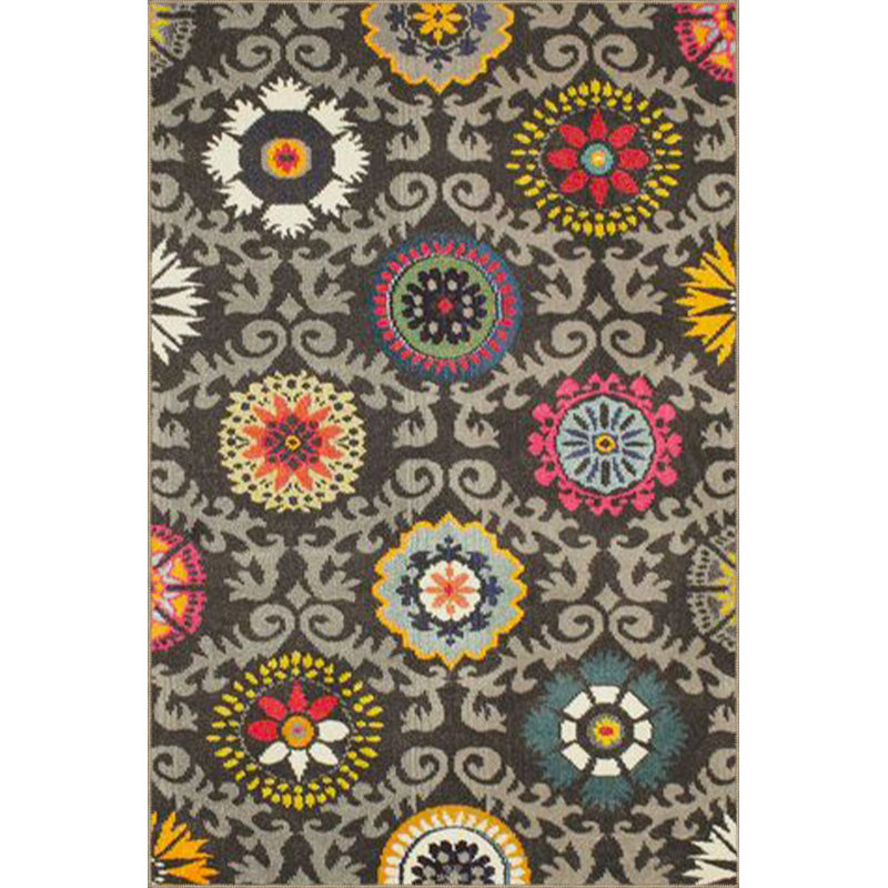Tapis tissé à motif floral et base lavable, Carré 3 pi 11 po