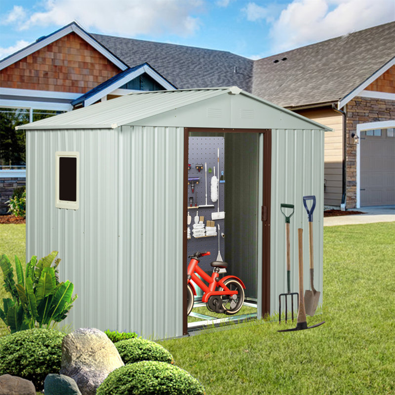 6Ft X 5Ft Outdoor Metal Storage Shed With Window And Metal Foundation, 72.44" H x 72.44" W x 46.85" D, White