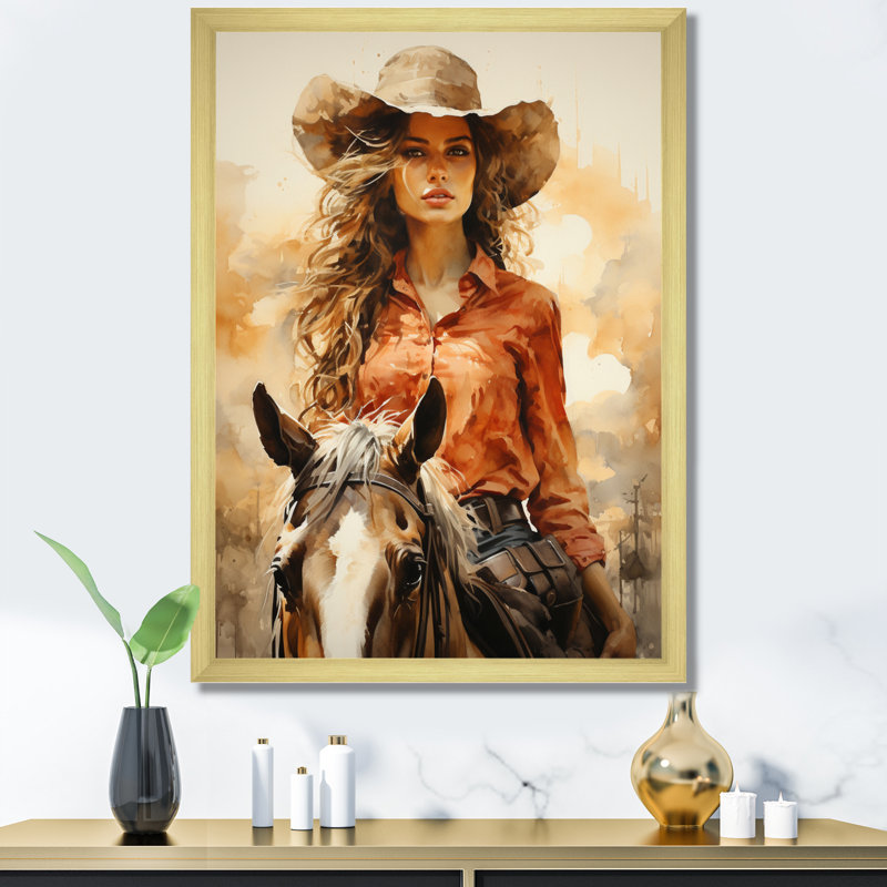 Artair Cowboy Sunset Roundup Cowboys - Cowboys, art mural encadré, Encadrement doré, H 44 po x l 34 po x P 1,5 po