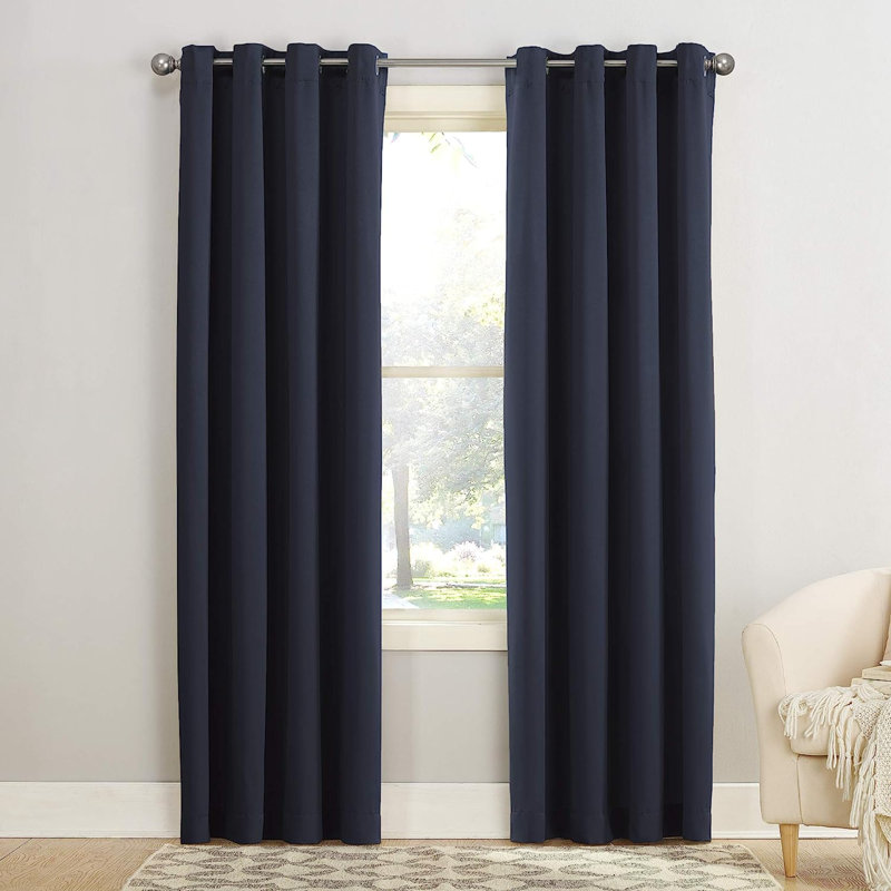 Rideau en polyester, L 54 po x L 108 po, Bleu marine
