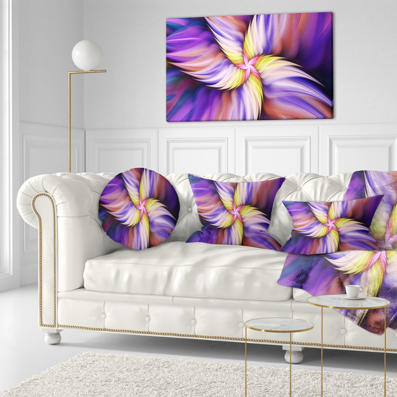 Coussin décoratif à imprimé floral mauve et jaune