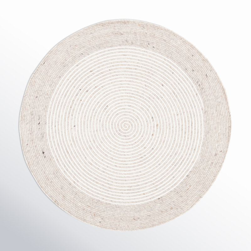 Aria Geometric Hand-Woven Wool/Cotton Beige/Ivory Area Rug, Round 3'