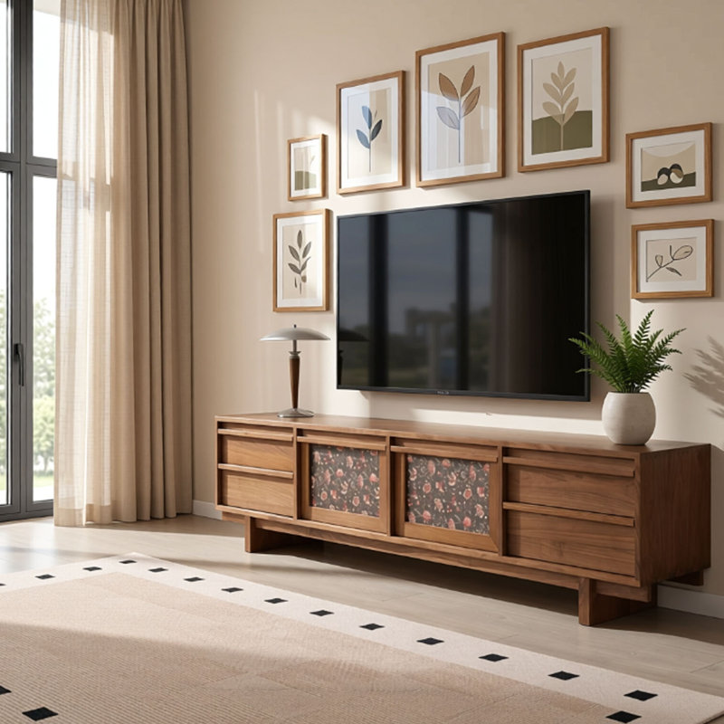 Meuble télé minimaliste en chêne blanc, 16.92"H x 70.86"L x 15.74"W