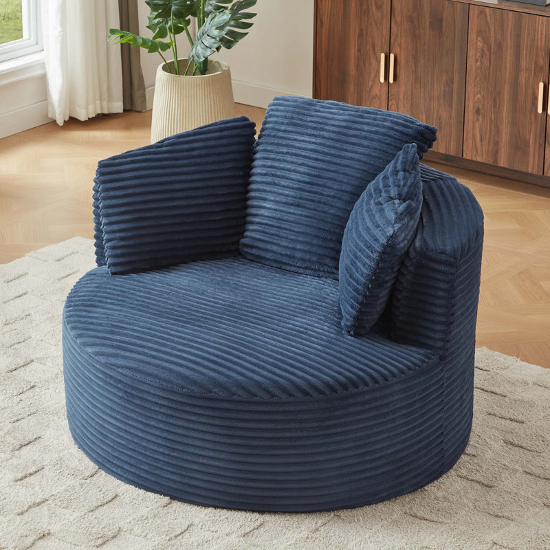 Chaise ronde en velours côtelé compressible avec dossier rembourré - sièges confort moderne, Bleu