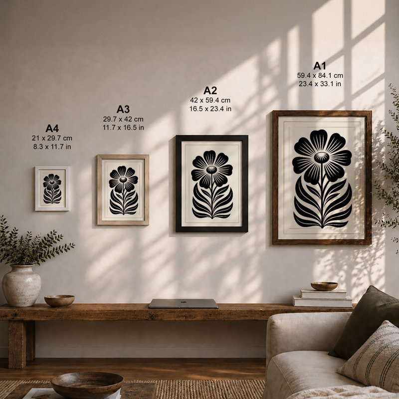 Stylized Flower Botanical - Framed Print, Unframed, A4 - 29.7 x 21.0 cm