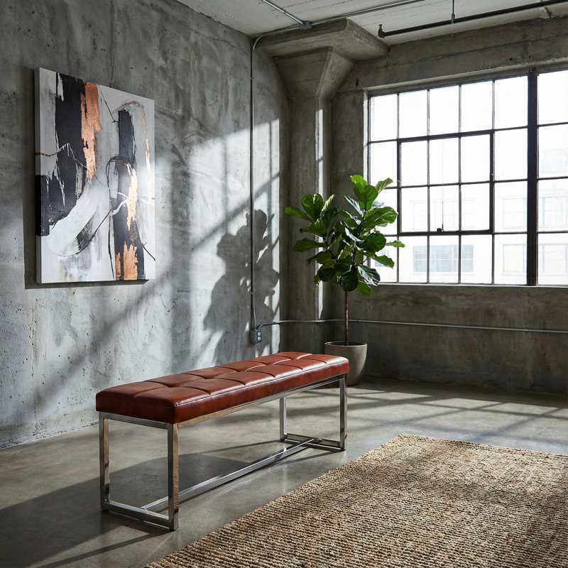 Banc capitonné contemporain Monkstown, similicuir brun