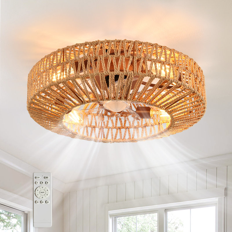 Ventilateur de plafond bohémien en cage de 20 pouces avec lumière, télécommande à 6 vitesses, moteur en cuivre pur silencieux, 4 douilles E26 (ampoules non incluses) et installation encastrée facile