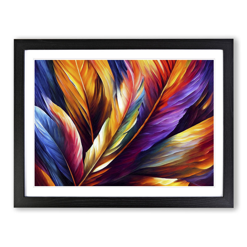 Bird Feather - Single Picture Frame Painting, Black Framed, 25cm H x 34cm W x 2cm D