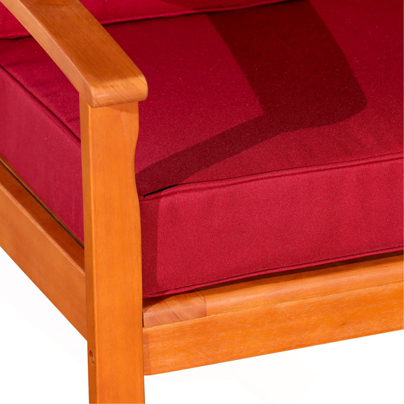 Chaise à assise profonde en eucalyptus, finition huilée naturelle, coussins bourgogne, Bourgogne, Naturel