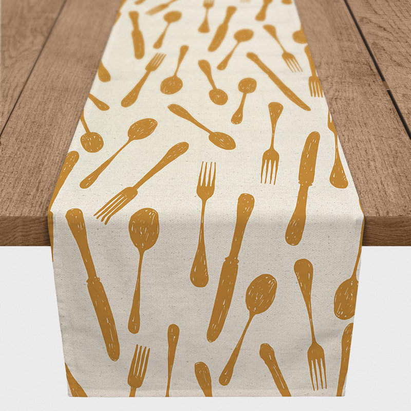 Sketchy Kitchen Utensils 4 Table Runner, Gold, 90" L