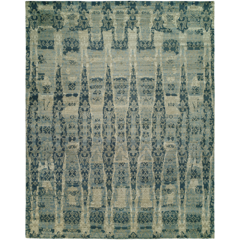 Abstract Area Rug in Blue, Rectangle 4' x 6'