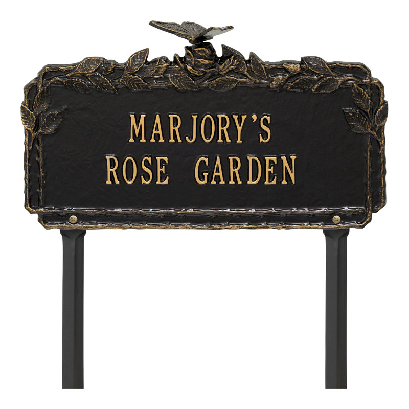 Butterfly Rose Personalized Garden Sign, Black/Gold, Yes