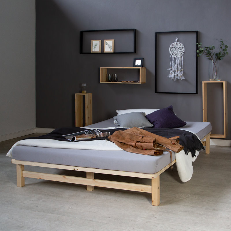 August Solid Wood Storage Bed, 140 x 200cm, Natural Brown