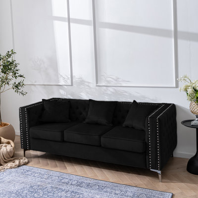 84.65" Velvet Sofa With Rivet Accents - Light Luxury Living Room Sofa