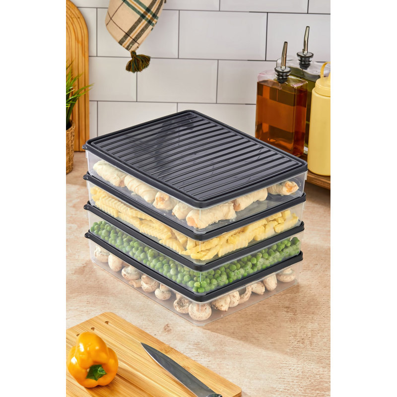 Durable Plastic Storage Box Set (4 Pieces), 10.8 x 2.0 x 8.9 inches | 100% Dishwasher Safe | Ideal for Organizing Home, Office & Garage | Versatile & Space-Saving Storage Solution