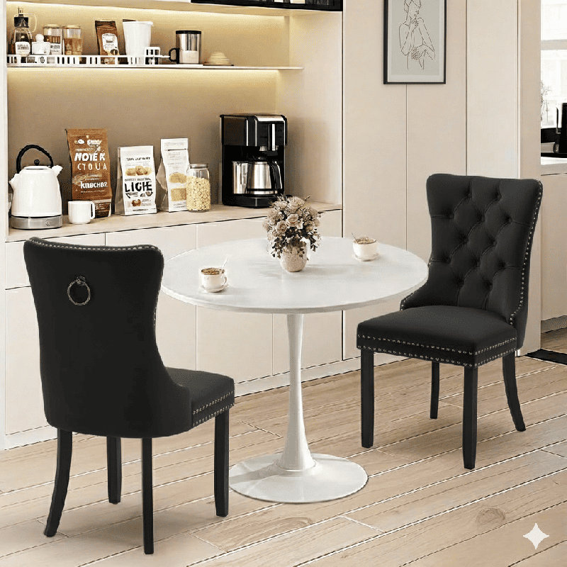 Round Dining Table Sets with 2 chairs, Black, White